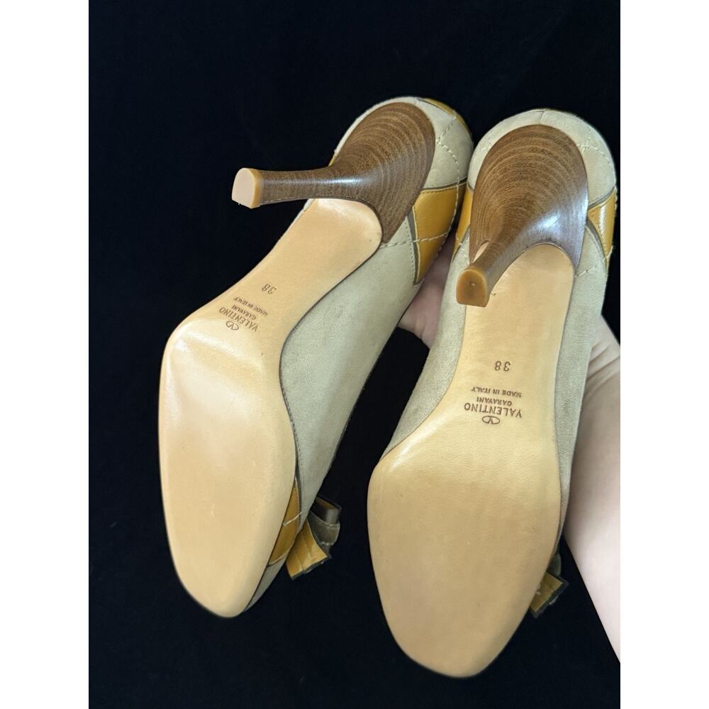 Valentino Garivani Vintage Y2K Argyle Patchwork Suede Heels w/ Velvet Bows Sz 38 - Picture 6 of 7